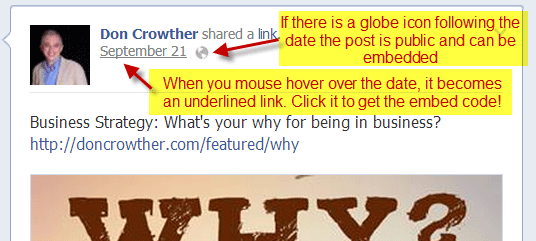 Embedding Facebook Posts Step 1 - Click on the Date