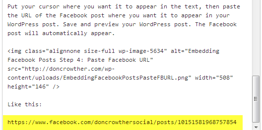 Embedding Facebook Posts Step 4: Paste Facebook URL