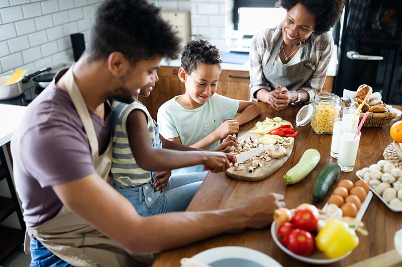 Family preparing healthy food