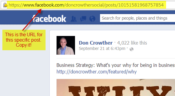 Embedding Facebook Posts Step 2: Get the URL