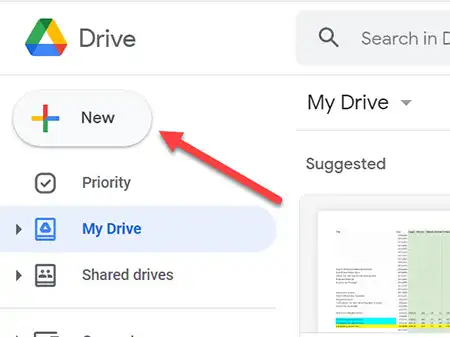 Google Drive New button