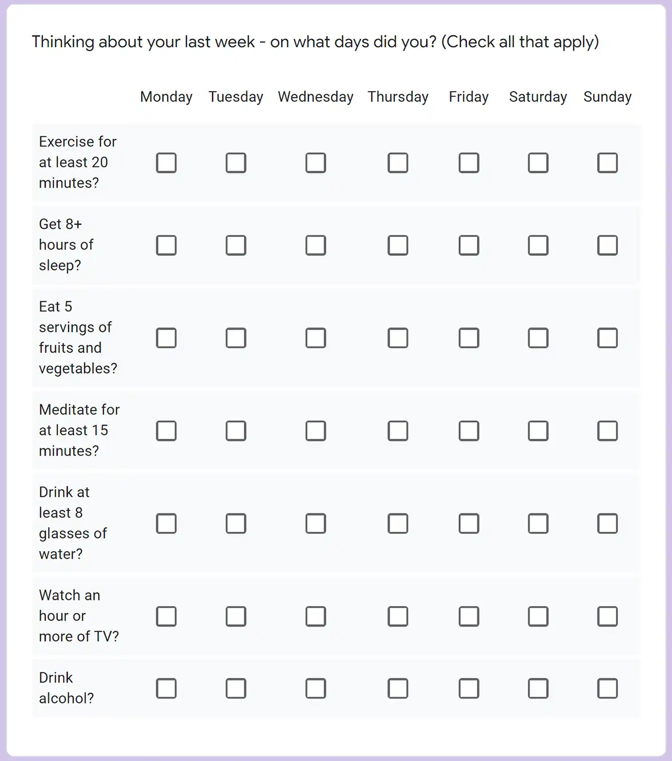 Checkbox grid question in google forms