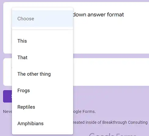 Dropdown answer demo