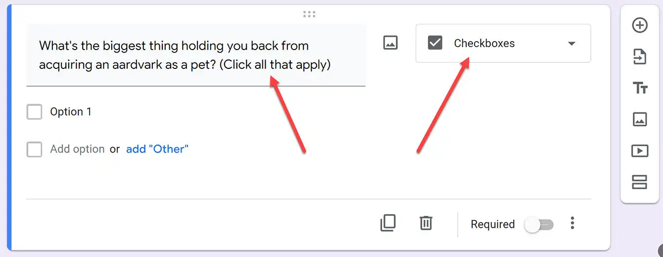 Checkboxes question in google forms surveys