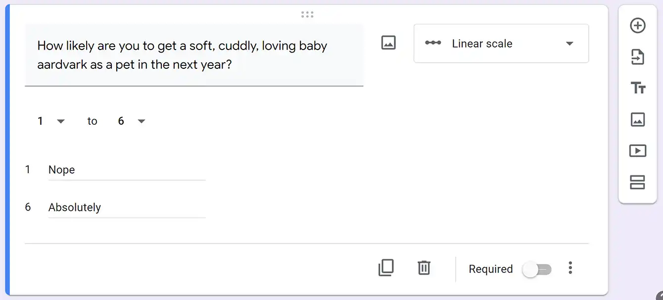 Completed linear scale question in Google forms survey