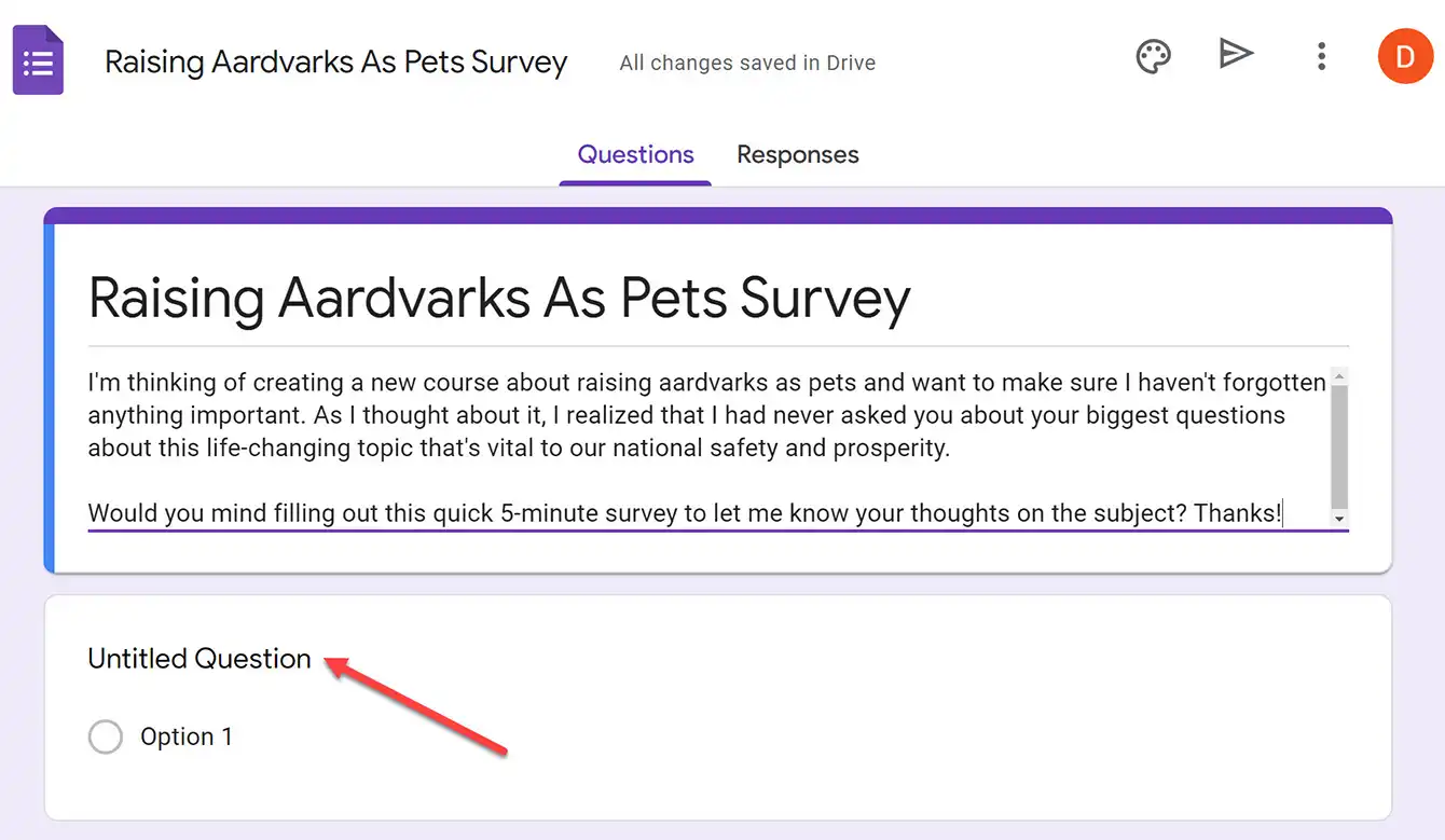 Google forms survey adding new question