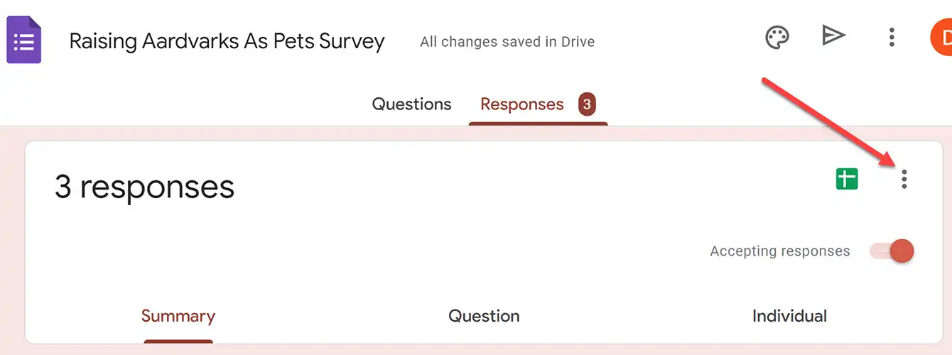 Google forms survey responses more button