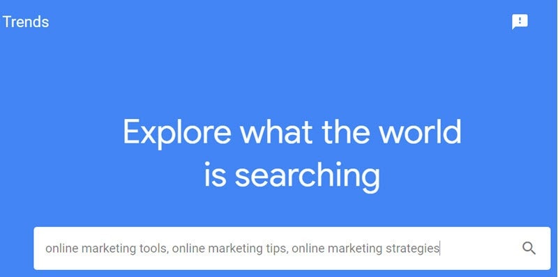 Trends.google.com search for online marketing content ideas