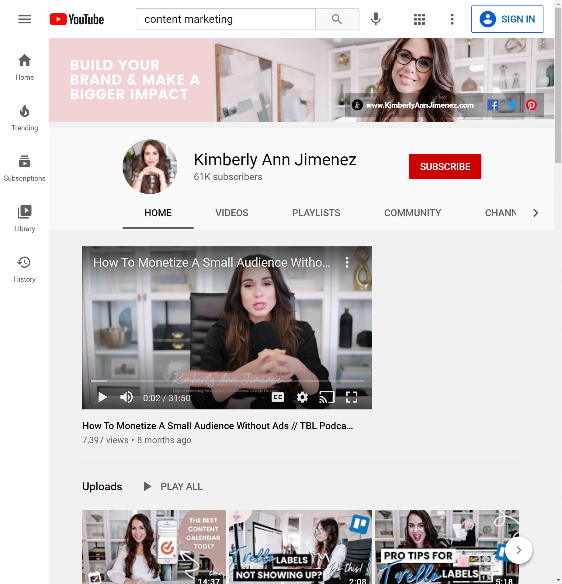 Kimberly Ann Jimenez YouTube Channel